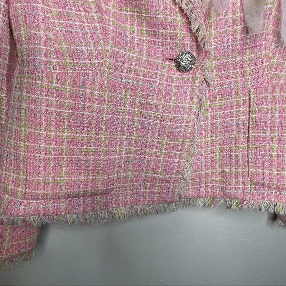 Grace Elements Women”s Pink Blazer 8P Textured Fringe Barbie Cottagecore Boho - Picture 5 of 15